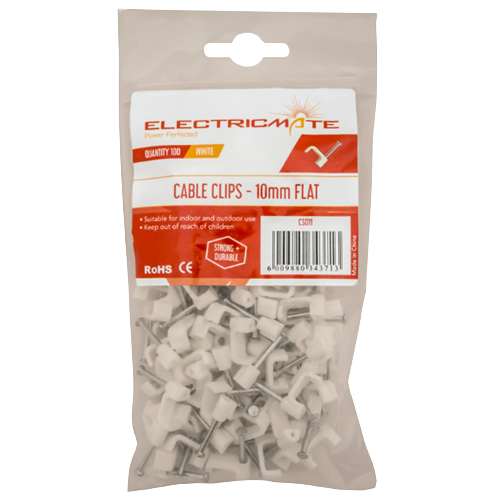 Electricmate 10mm Flat Cable Clips, Pack of 100