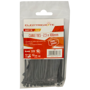 Electricmate Black Cable Ties 2.5mm x 100mm, Pack of 100