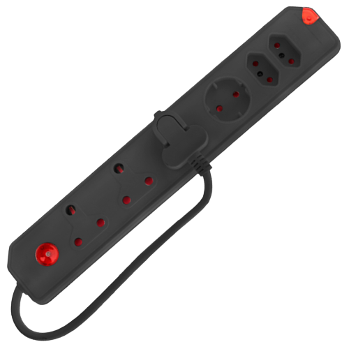 Electricmate Black 6 Way Multiplug with Overload