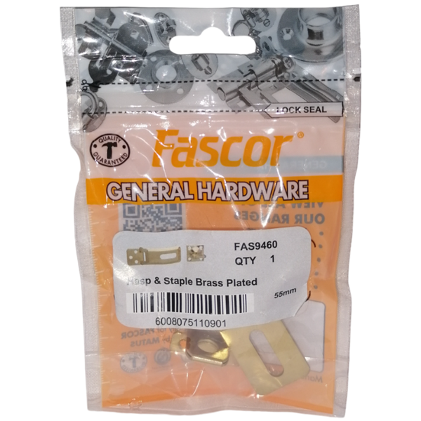 Fascor Brass Plated Hasp and Staple 55mm, Pack of 1, Packaging