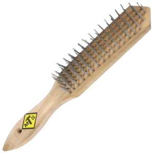 MTS Welders Steel Wire Brush with Wooden Handle, 6 Row