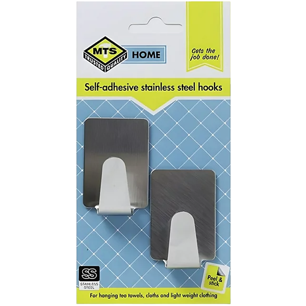 Mts Home Stainless Steel Medium Rectangular Hook, 2 Piece