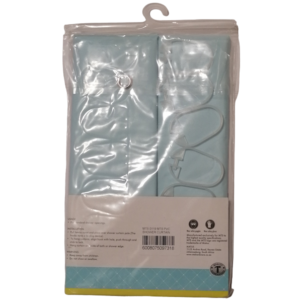 Mts Polyester Shower Curtain 125cm x 200cm, Blue Back