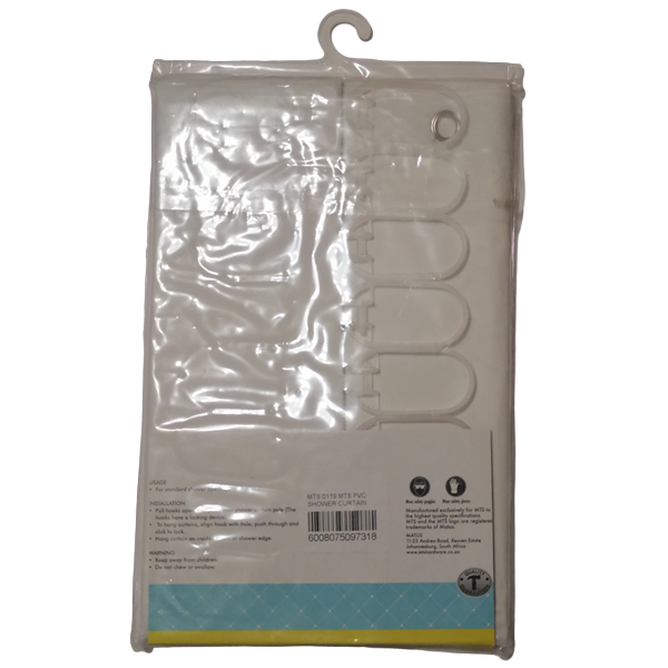 Mts Polyester Shower Curtain 125cm x 200cm, White Back