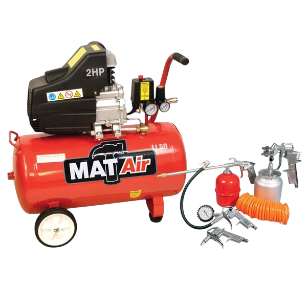 Matair Compressor 2HP 50 Litre +5 Piece Spraygun Set